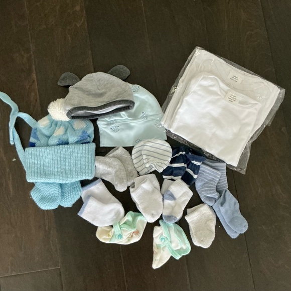 None Other - Cozy Kids' Accessory Set - Hats, Socks, Mittens, White Long Sleeve Shirts